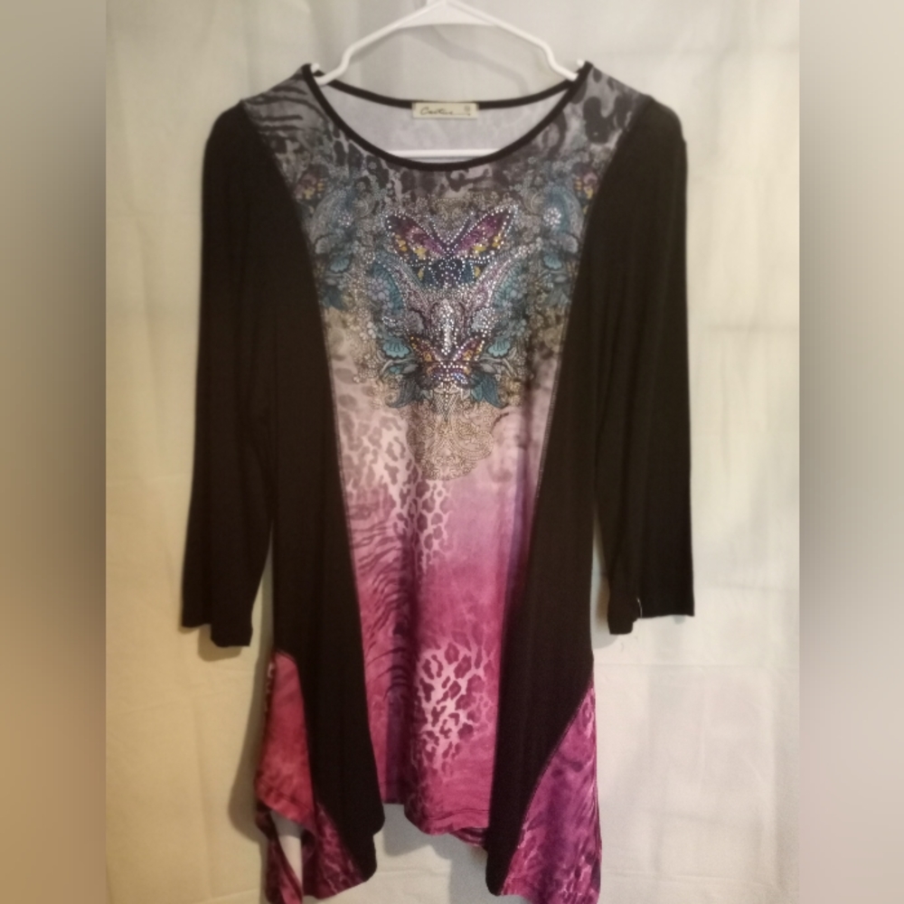 Y2K/90s  Cactus Brand Size M Blinged-out  Butterfly Top/Dress  Handkerchief Hem
